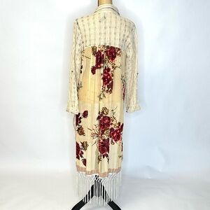 Aratta Milla Jovovich Shirt Dress Size S, Burgundy, Taupe, Fringe Hem